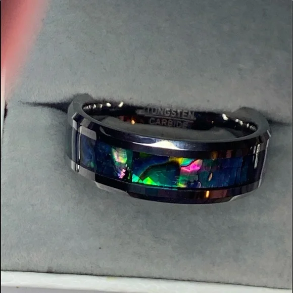 8mm Abalone Shell Tungsten Carbide Wedding Band Mens